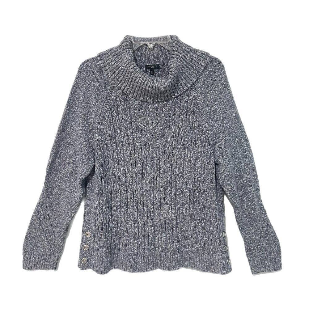 Talbots Chunky Cable Knit Sweater Womens Size XLp Petite Gray Cotton Fisherman